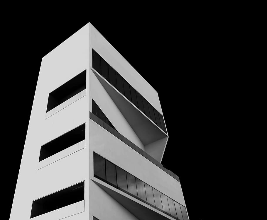 worms eye view of city building, low-angle photography of white concrete building HD wallpaper