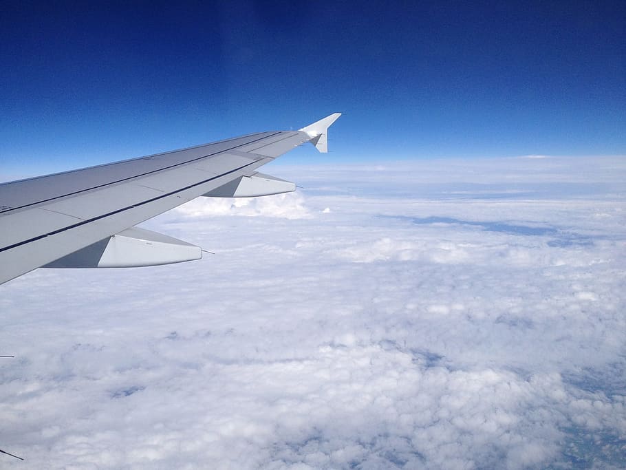 Clouds, Plane, Flight, Wing, sky, window view, airplane, transportation HD wallpaper