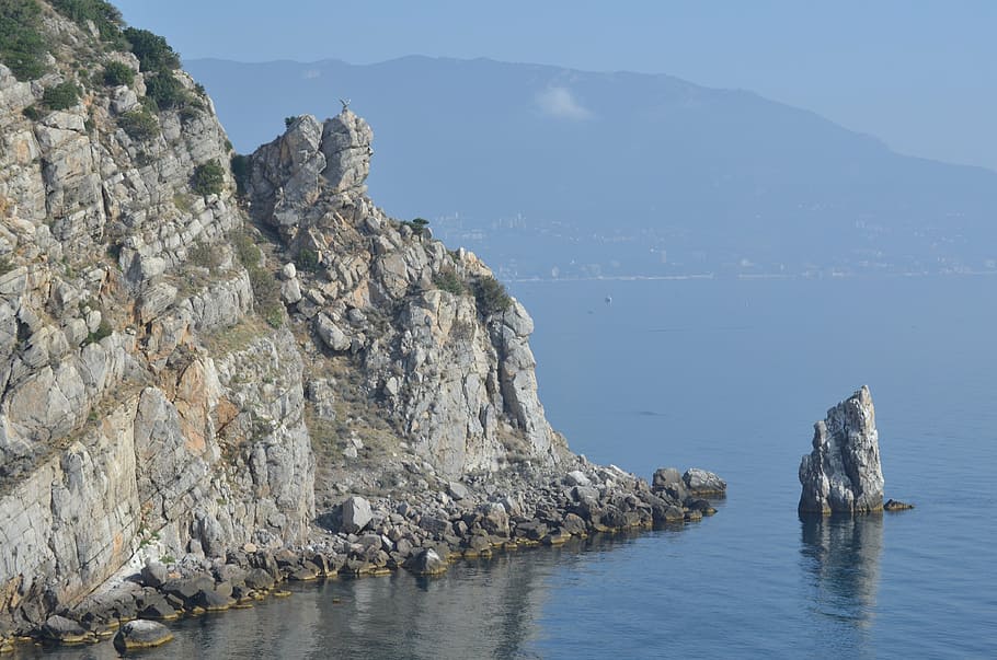 rocks, beach, landscape, crimea, yalta, sea, nature, coastline, HD wallpaper