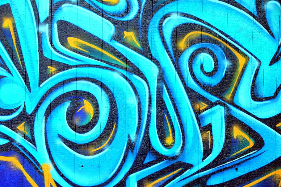 wooden wall with graffiti, blue, painting, art, lines, colorful, HD wallpaper