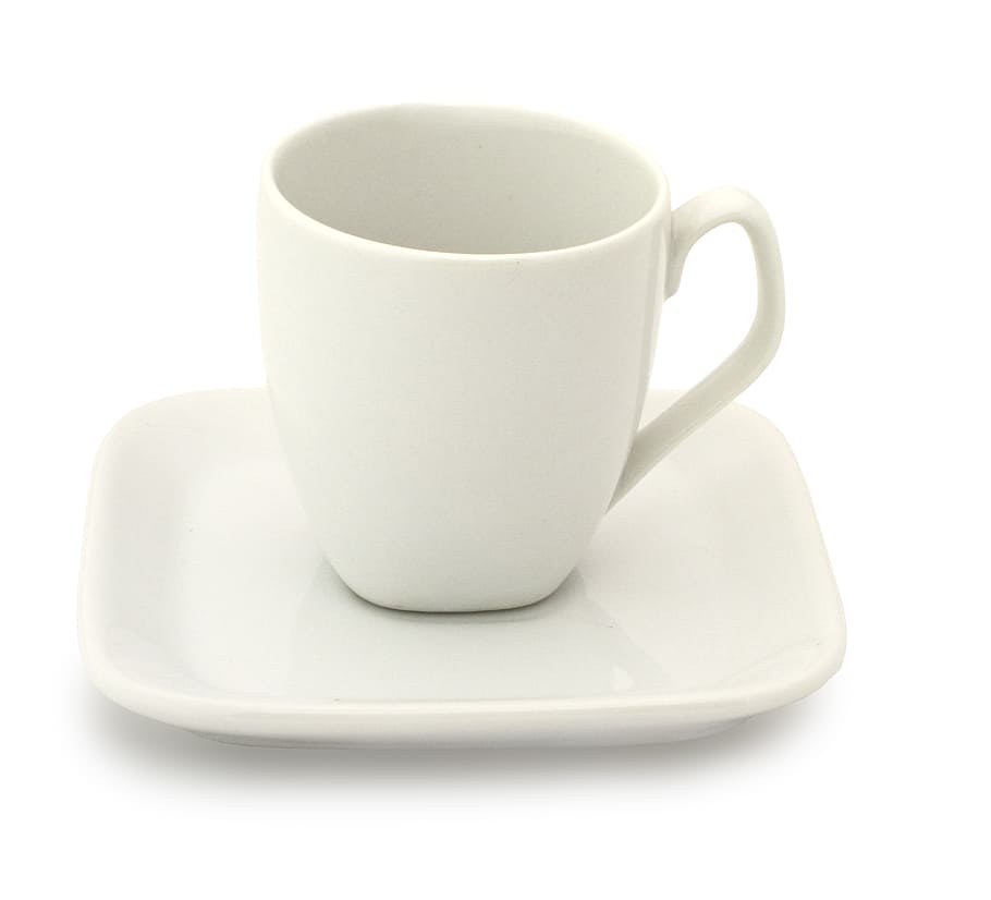 white ceramic mug on white ceramic saucer, cup, coffee, empty HD wallpaper