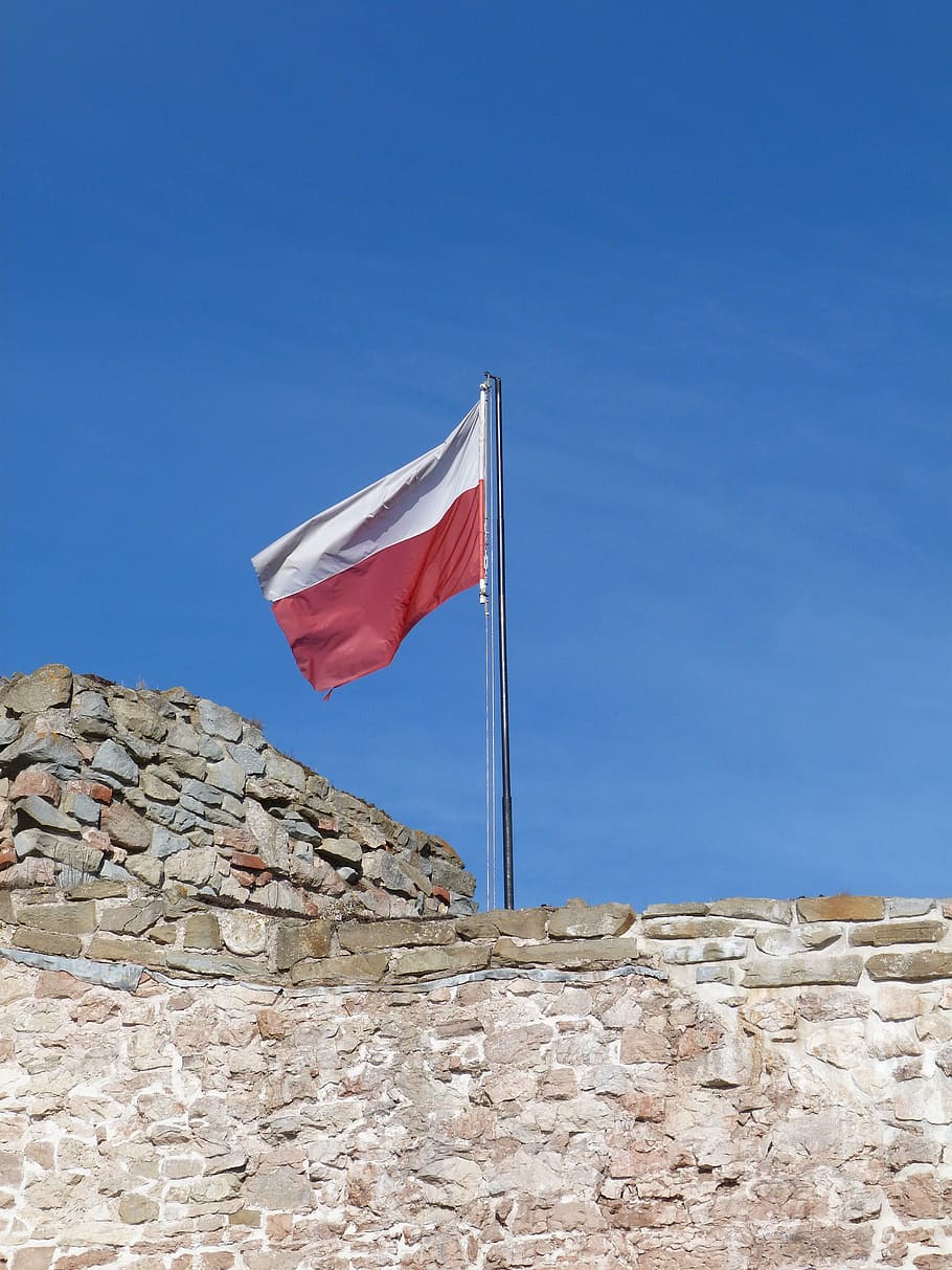 flag, poland, polish flag, patriotism, homeland, the mast, sky, HD wallpaper