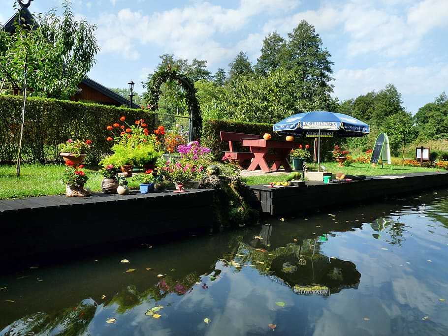 spreewald, depth, water, boot, nature, house, plant, built structure HD wallpaper