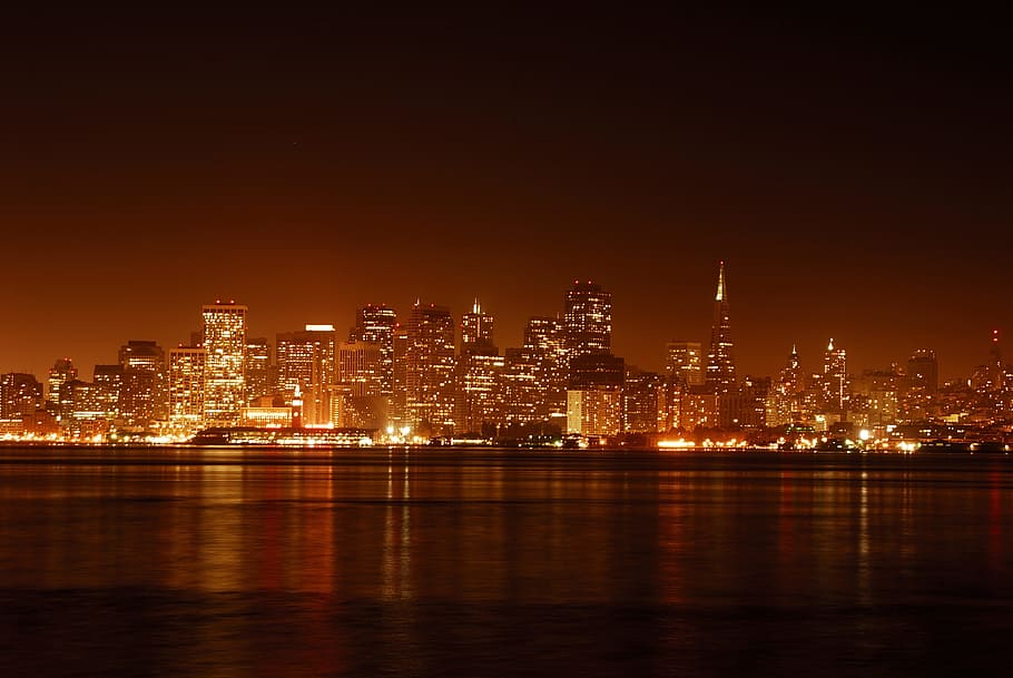 photo of building in city during night time, san francisco, city at night, HD wallpaper