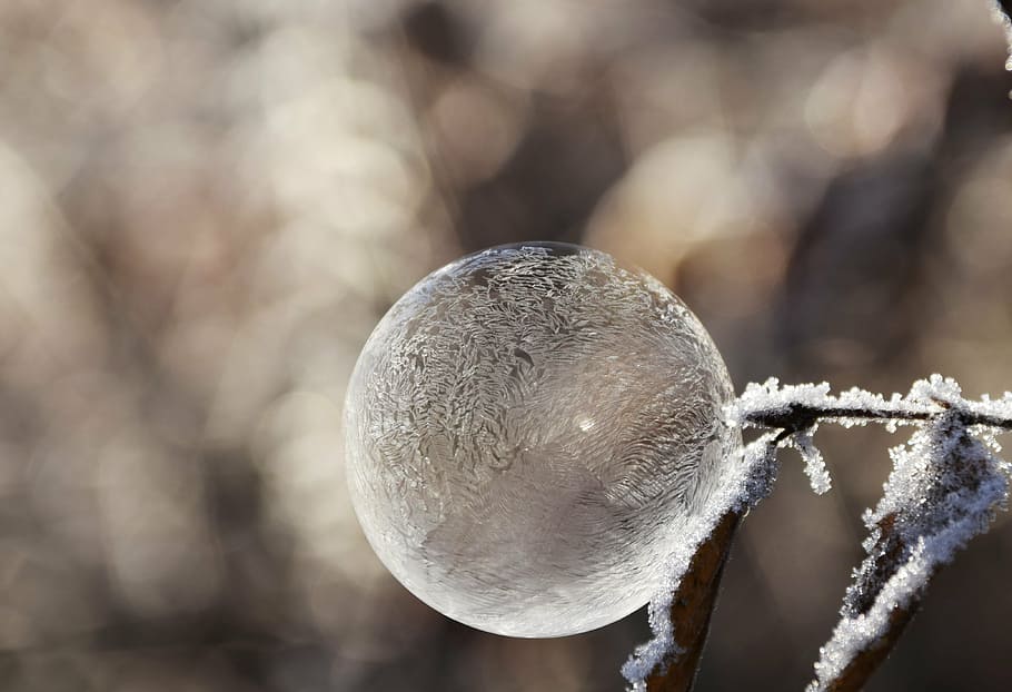 round white water droplet, bubble, soap bubble, ball, frost HD wallpaper