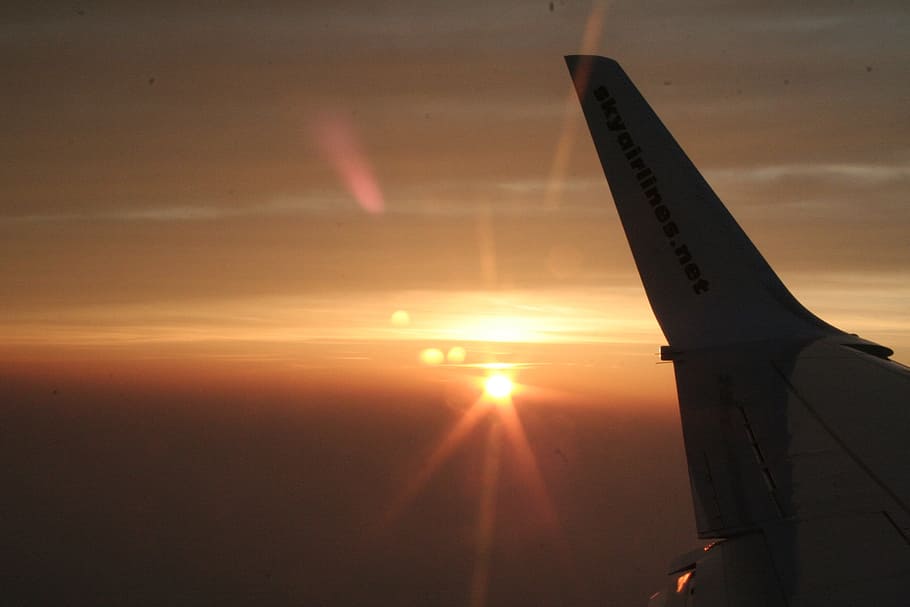 airplane during sunset, Flying, Airplanes, sky, clouds, aeroplane HD wallpaper