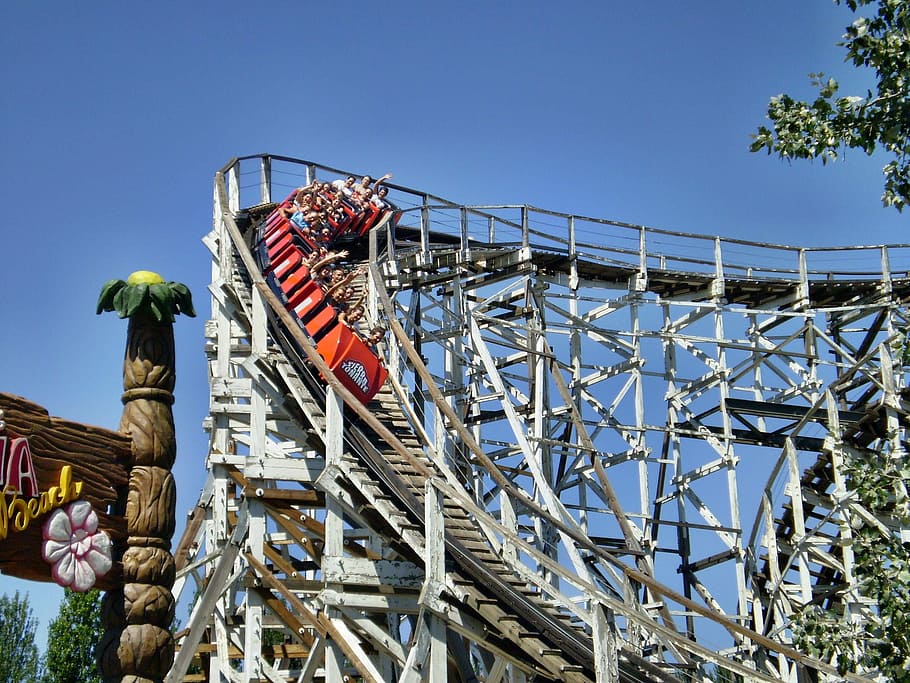 Rollercoaster, Attraction, adrealin, day, industry, sky, outdoors HD wallpaper