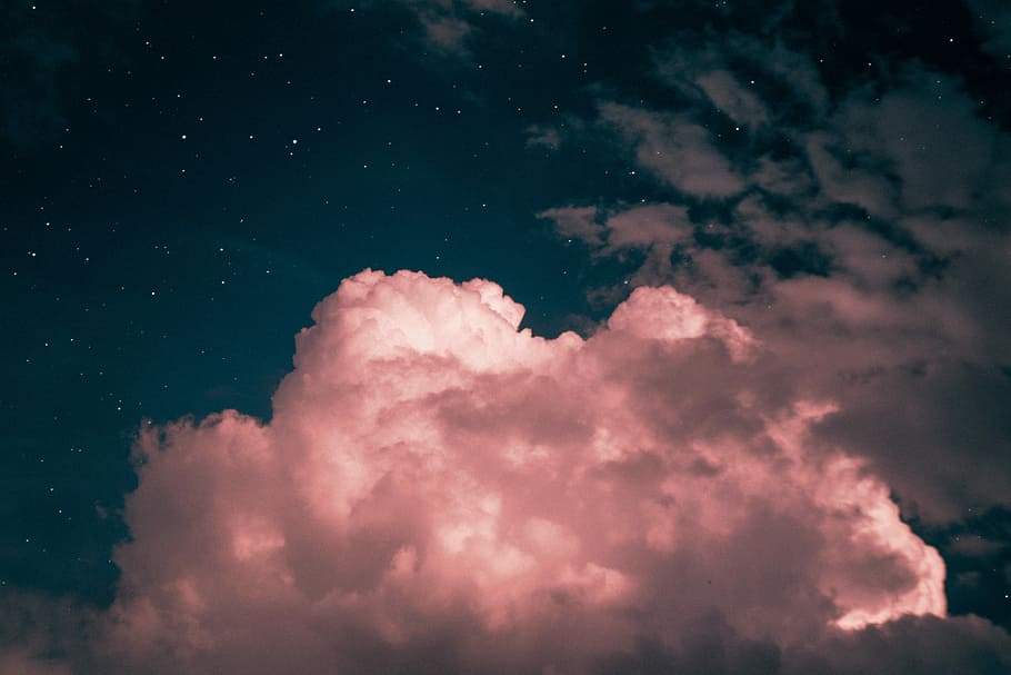 white clouds during night, pink cloud, night sky, cloudscape HD wallpaper