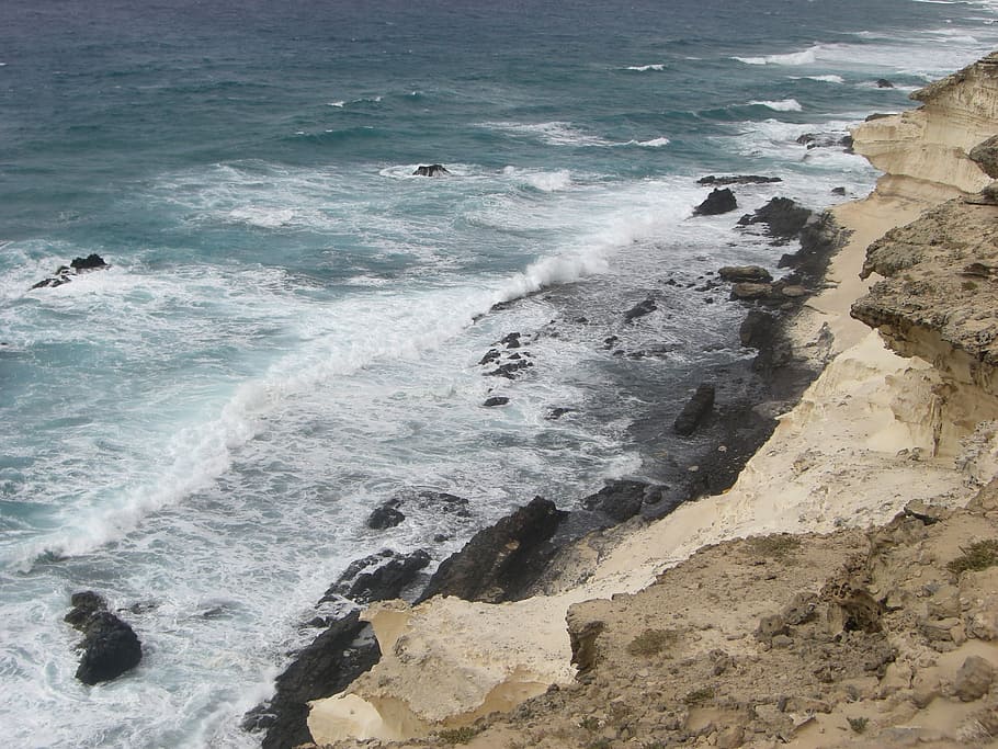 surf, coast, wave, beach, sea, fuerteventura, rock, spray, lapped HD wallpaper