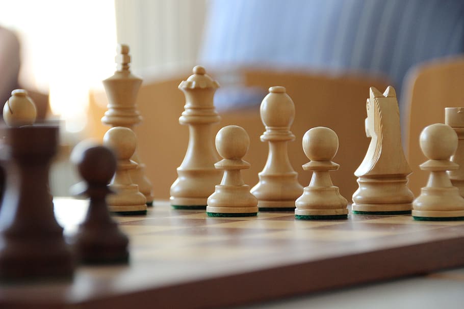 white and brown wooden chess toy, Pieces, Chess Board, chess pieces