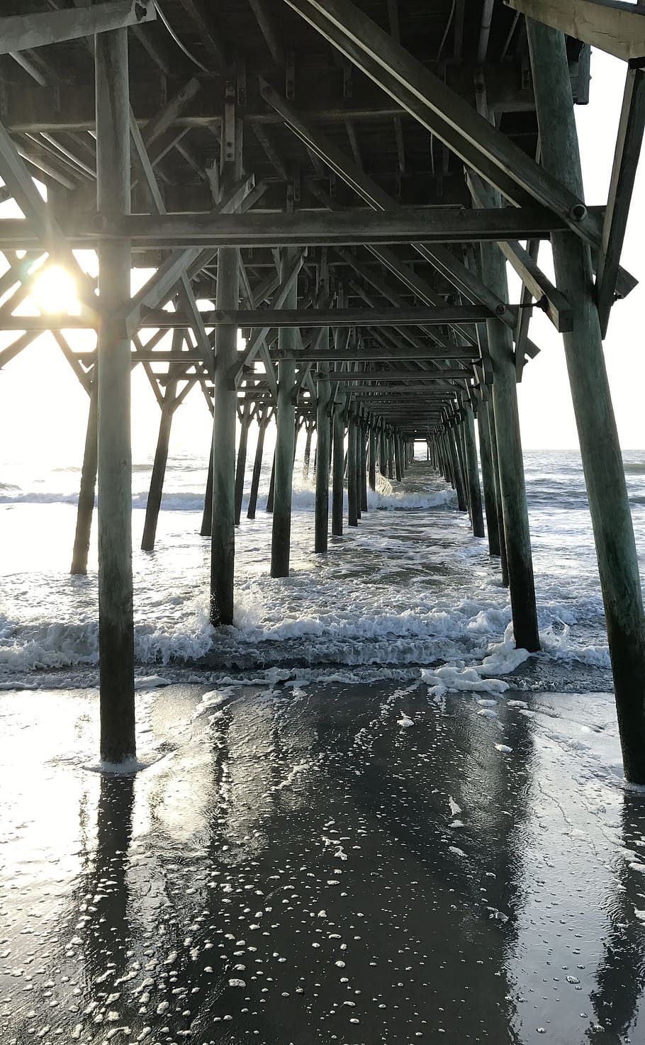 water, outdoors, pier, reflection, sea, seashore, beach, architecture HD wallpaper