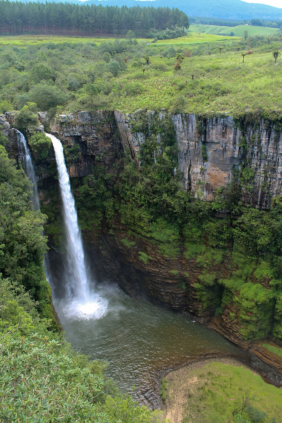 waterfall near plateau, mac mac falls, south africa, scenery, HD wallpaper