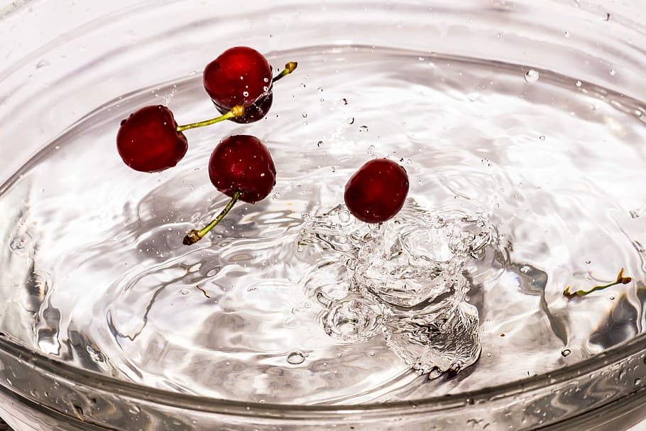 cherry, cherries, fresh, spring, tree, summer, splash, water HD wallpaper