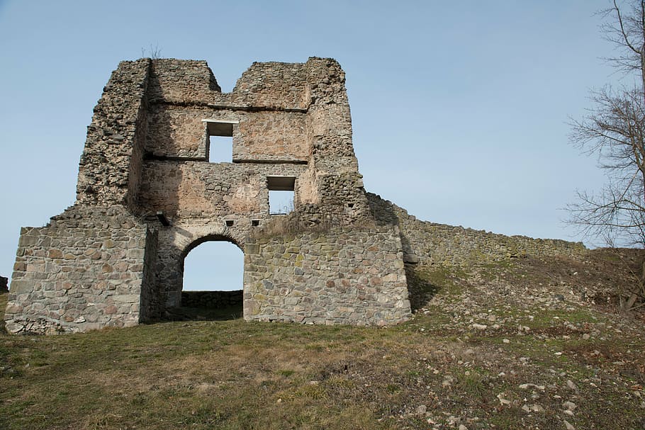 basket case, gateway, desolate castle, slovakia, nature, the middle ages HD wallpaper