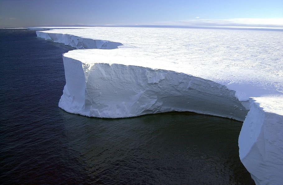 aerial view of ice mountain, iceberg, antarctica, landscape, sea