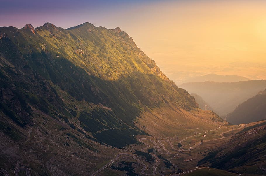 aerial view of road beside mountain, nature, landscape, clouds HD wallpaper