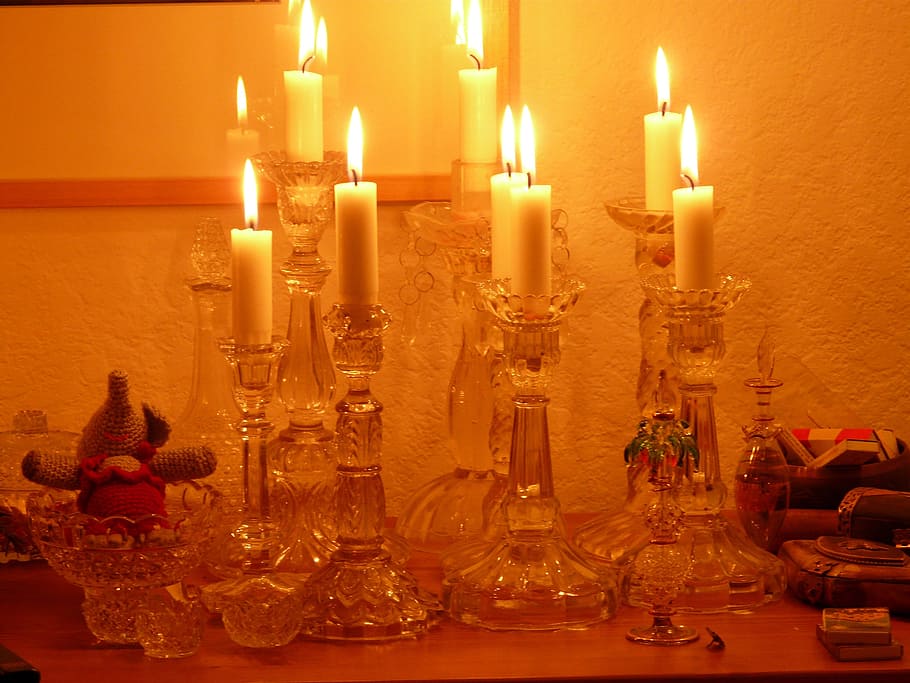 lit white candles, Candlelight, Wax, candlestick, wick, religion HD wallpaper