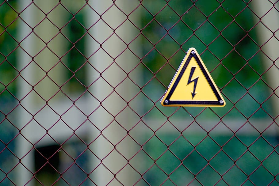 closeup photo of high voltage sign, grid, board, warning, electric shock HD wallpaper