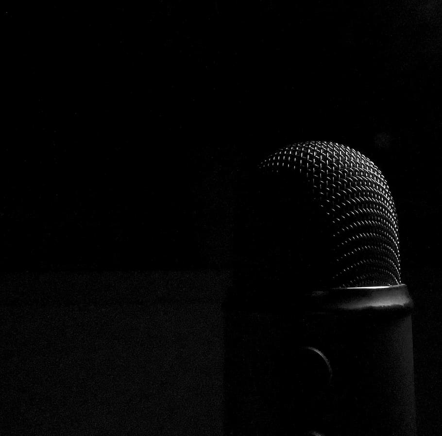 black condenser microphone on black background, dark, audio, recording