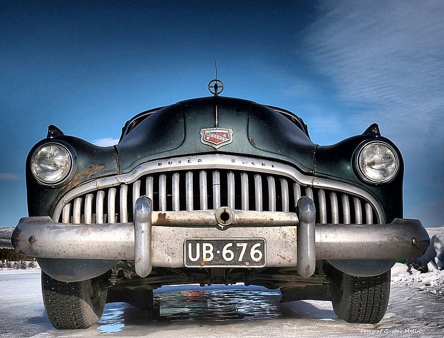 low angle photo of classic green vehicle, buick, classic car HD wallpaper