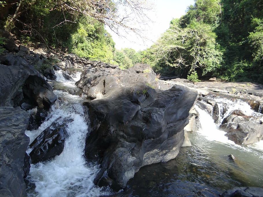 river, mandovi, river bed, water, flowing, rapids, mountainous HD wallpaper