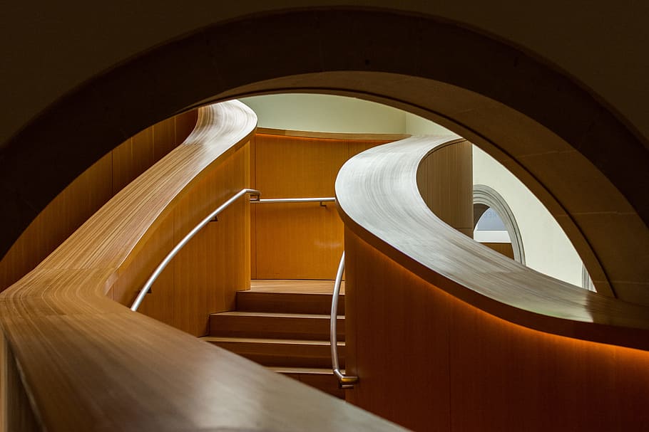 house stairs, brown curve stairway, Toronto, staircase, steps HD wallpaper