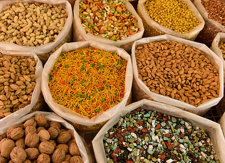 food, healthy, dry, nuts, assortment, batch, colors, cooking HD wallpaper