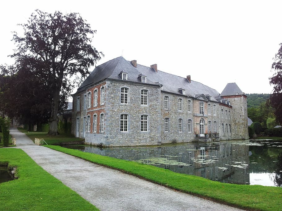 castle, ardennes, pond, architecture, history, building exterior HD wallpaper