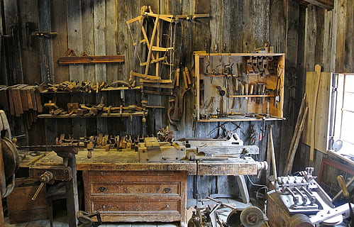 photography of empty garage, workshop, tools, equipment, wooden HD wallpaper