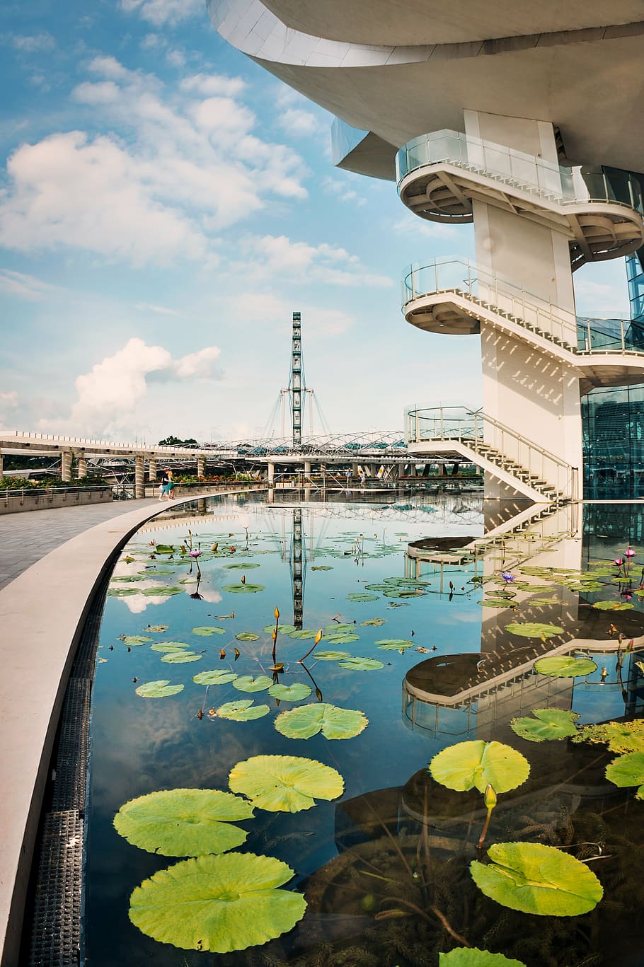 architecture, skyscraper, stairs, mbs, landscape, lotus, river HD wallpaper