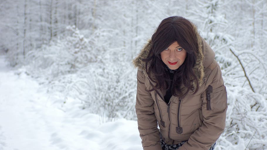snow, cold, winter, ice, wintry, tree, landscape, woman, parka HD wallpaper