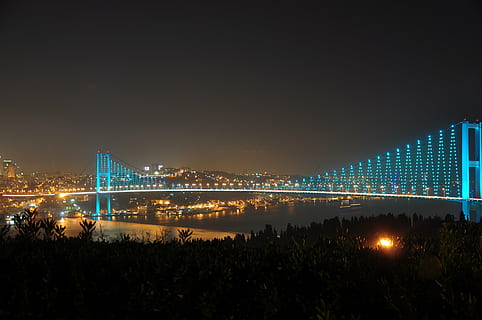 Bosporus Bridge, Turkey, bosphorus bridge, night, lights, city HD wallpaper