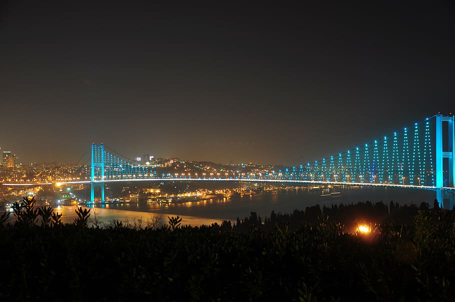 Bosporus Bridge, Turkey, bosphorus bridge, night, lights, city HD wallpaper