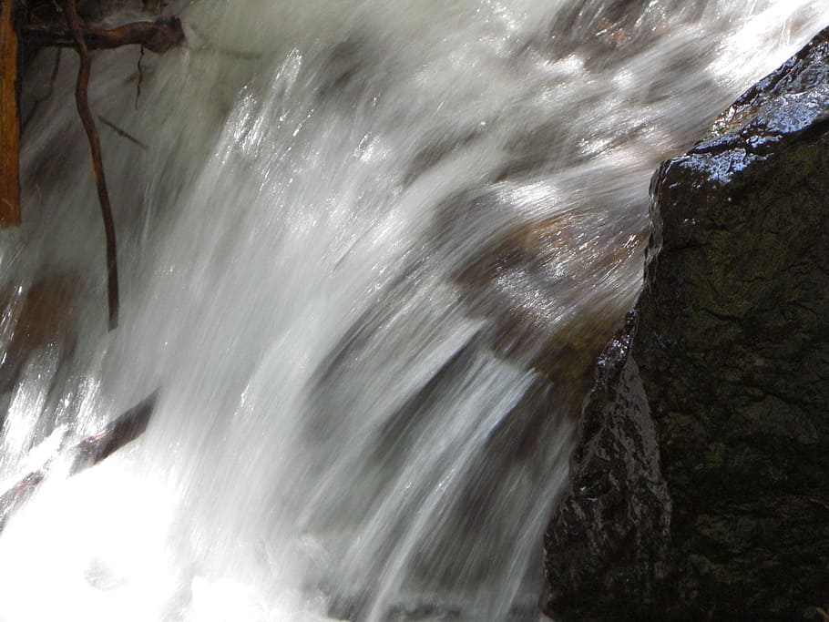 frozen, water, waterfall, stream, mountain, trail, motion, long exposure HD wallpaper