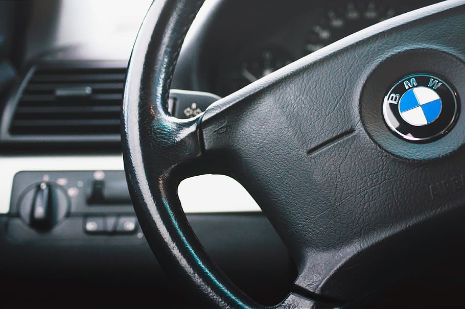 black BMW car steering wheel, interior, automotive, dashboard HD wallpaper
