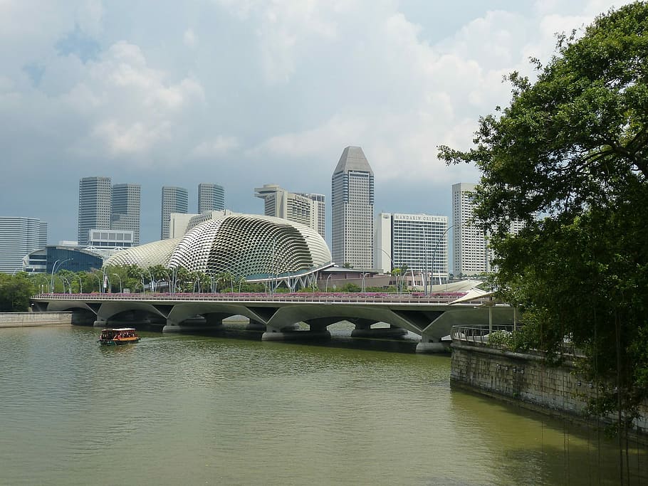 orange and gray bass boat on body of water, architecture, urban Scene HD wallpaper