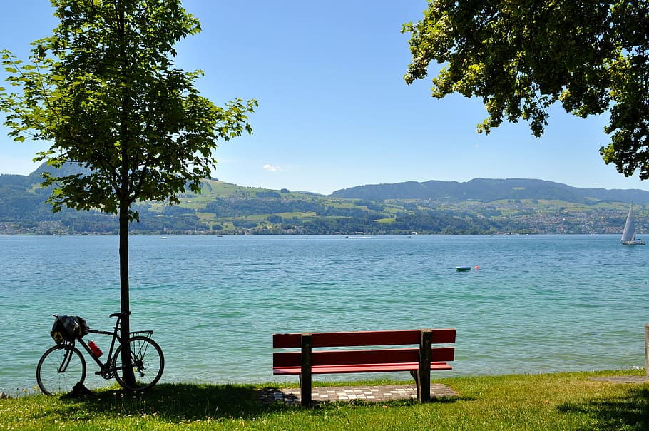Lake Zurich, Water, Rest, park bench, break, landscape, switzerland, HD wallpaper