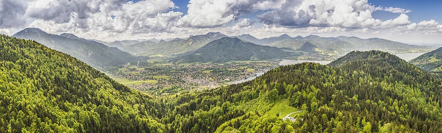 green mountains, alpine, landscape, nature, sky, hiking, forest HD wallpaper