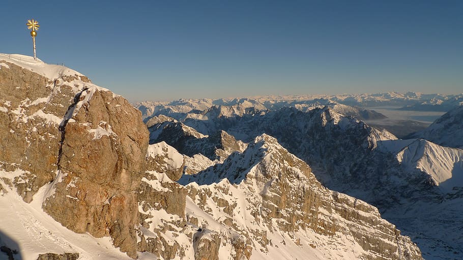 zugspitze, alpine, mountains, summit, snow, scenics - nature HD wallpaper