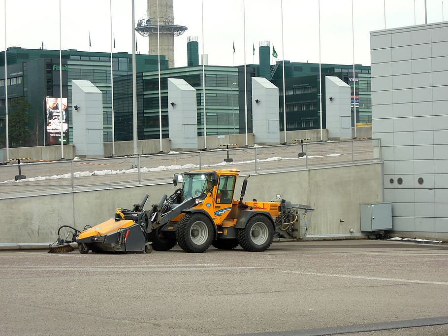 construction machine, lakaisija, sweep, tractor, work, pasila HD wallpaper