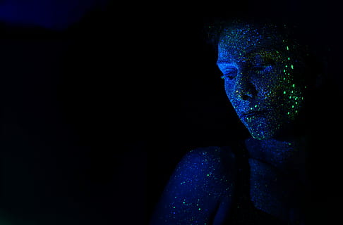 photography of woman during nighttime, woman wearing black tank top with blue glitters HD wallpaper