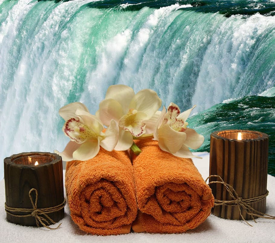 two towel near candles, wellness, relaxation, spa, relaxing, recovery