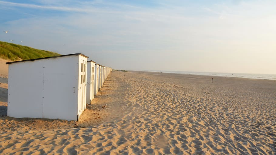 beach, beach hut, sand, land, scenics - nature, sea, water HD wallpaper