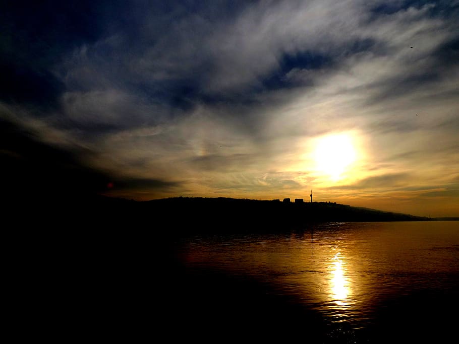sunset, water, cloud, reflection, in the evening, orange, sky HD wallpaper