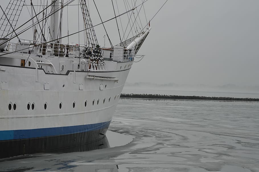 Sail, Water, Ship, White, Winter, Port, nautical vessel, sea HD wallpaper