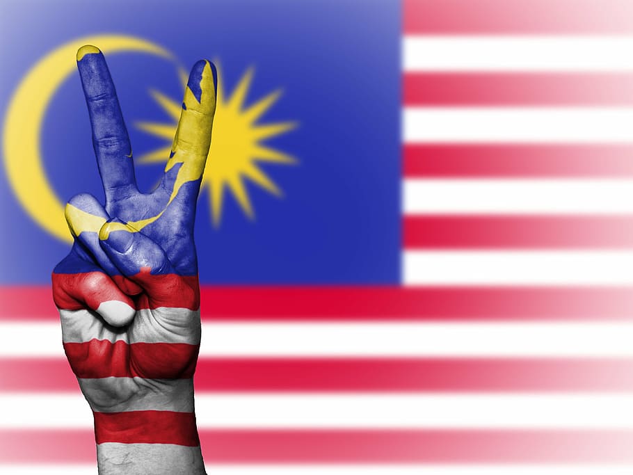 peace hand sign camouflaging on flag with crescent moon and sun