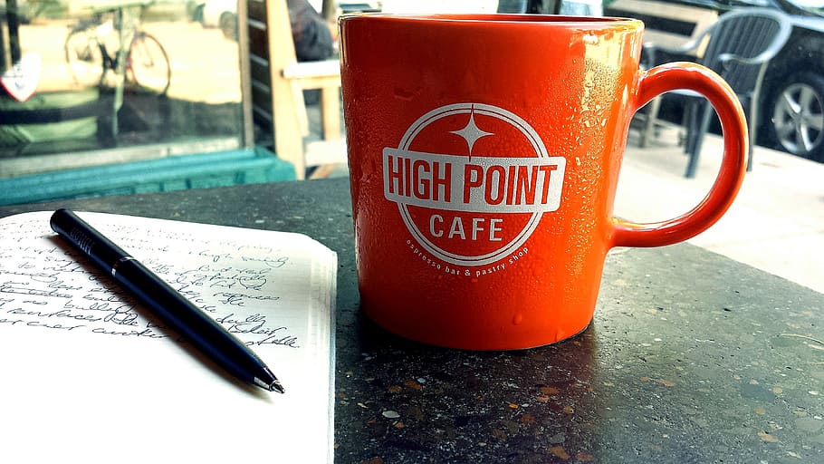 blue pen beside mug, Cafe, Drink, Coffee, Cup, Beverage, table HD wallpaper