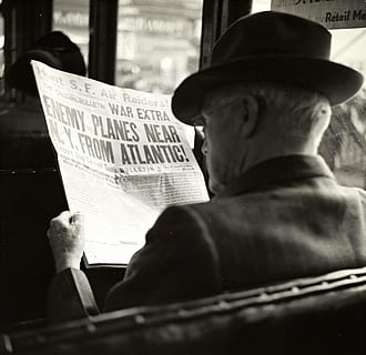 grayscale photography of man reading newspaper, hat, bus, vintage HD wallpaper