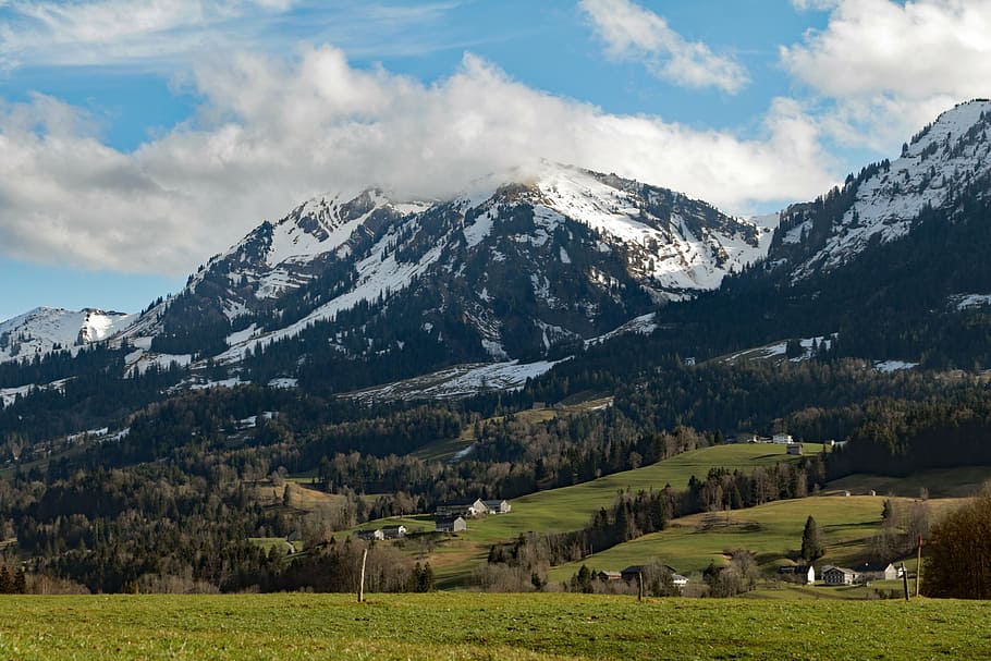 alpine, austria, vorarlberg, egg, tobel, mountains, snow, nature HD wallpaper