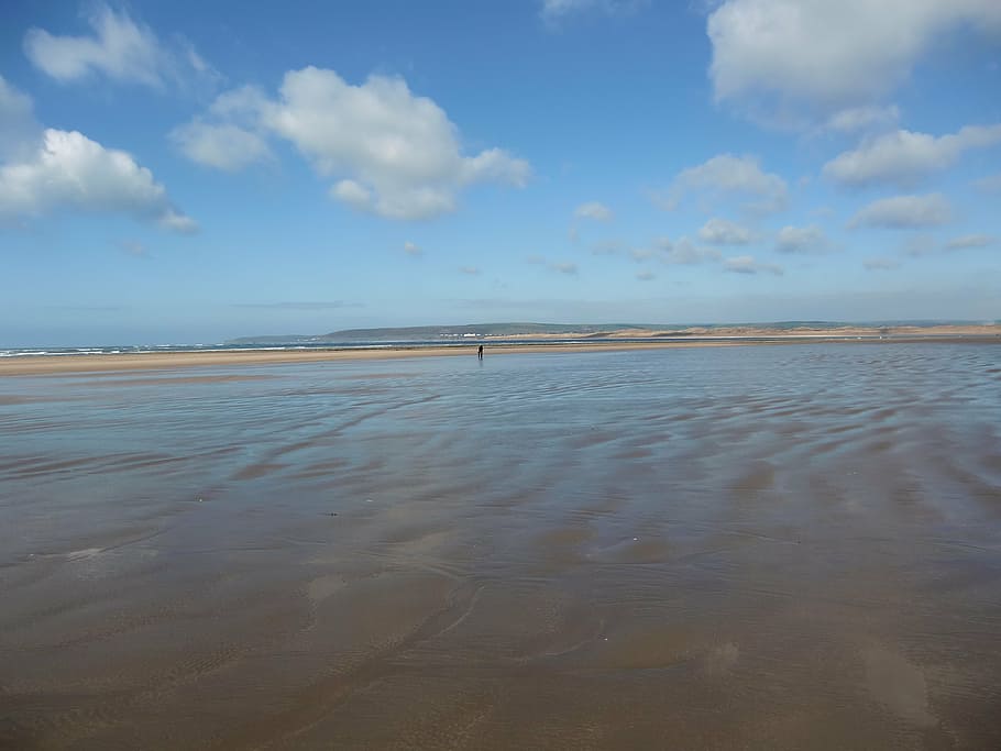 devon, sand, sea, horizon, tide, sky, clouds, nature, landscape HD wallpaper